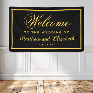 Eleganter Schwarz-Gold-Hochzeitsempfang Banner