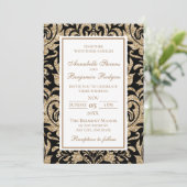 Eleganter Schwarz-Gold-Imitat-Glitzer Hochzeit Einladung (Stehend Vorderseite)