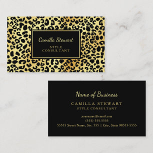 Eleganter Schwarz-Gold-Leoparden-Druck-Stilberater Visitenkarte