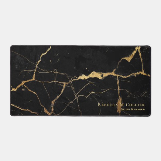 Eleganter Schwarz-Gold-Marmor-Look, Name & Titel Schreibtischunterlage (Vorderseite)
