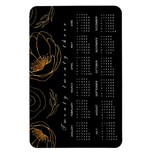 Eleganter Schwarz-Gold-Minimalist 2023-Kalender Magnet (Vertikal)