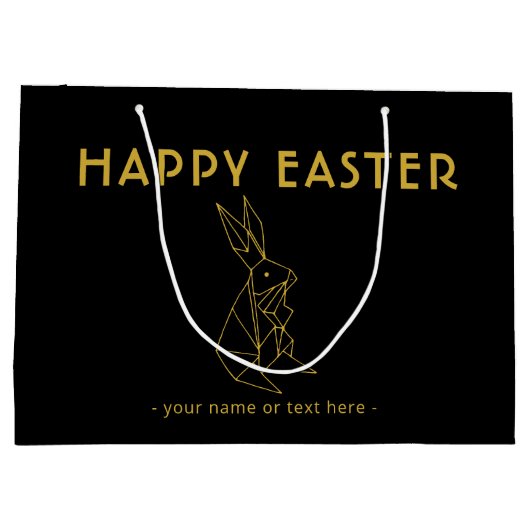 Eleganter Schwarz-Gold Minimalistischer Osterhase Große Geschenktüte (Rückseite)