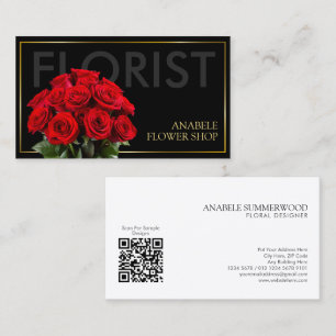Eleganter Schwarz-Gold-Rahmen Florist mit Rote Ros Visitenkarte