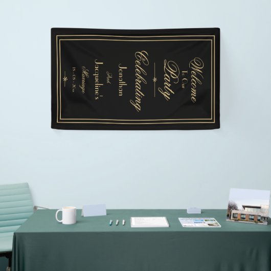 Eleganter Schwarz & Gold Script Chic Hochzeit Will Banner (Messeveranstaltung)