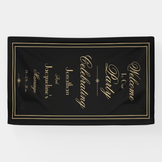 Eleganter Schwarz & Gold Script Chic Hochzeit Will Banner (Horizontal)