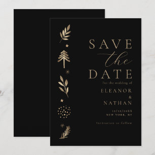 Eleganter Schwarz-Gold-Script Winterurlaub Save The Date