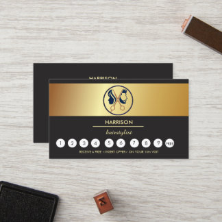 Eleganter Schwarz & Gold Unisex-Frisiersalon Treuekarte