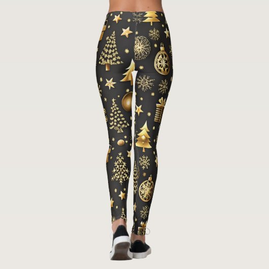 Eleganter Schwarz-Gold Weihnachten Strumpf Urlaub Leggings (Rückseite)