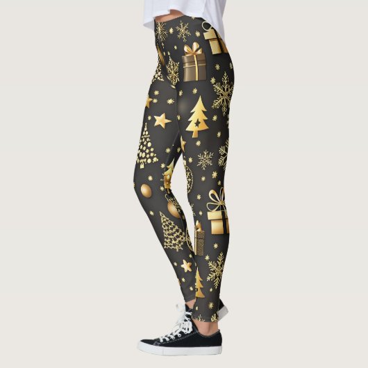 Eleganter Schwarz-Gold Weihnachten Strumpf Urlaub Leggings (Links)