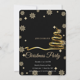 Eleganter Schwarz-Gold-Weihnachtsbaum Einladung