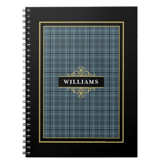 Eleganter Schwarz-Gold-Windows-Karo Mit Monogramm Notizblock (Vorderseite)