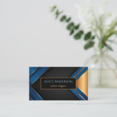 Eleganter, schwarz-goldblauer Streifen Geometrie-D Visitenkarte (Stehend Vorderseite)