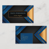 Eleganter, schwarz-goldblauer Streifen Geometrie-D Visitenkarte (Vorne/Hinten)