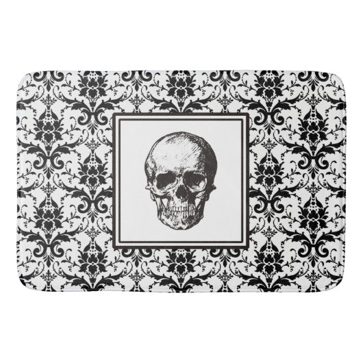 Eleganter schwarz-gotischer Damaskus-Pattern Skull Badematte (Vorderseite)