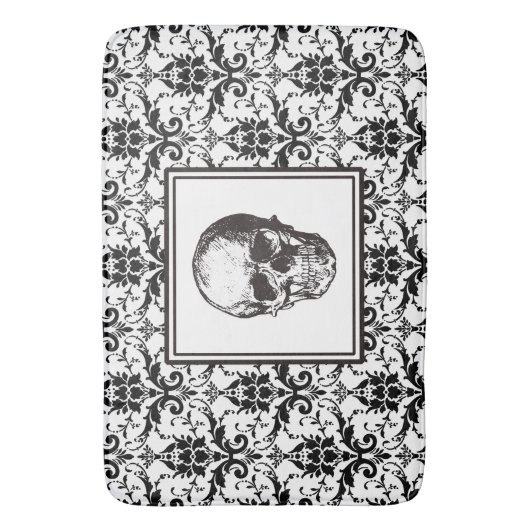 Eleganter schwarz-gotischer Damaskus-Pattern Skull Badematte (Vorderseite Vertikal)