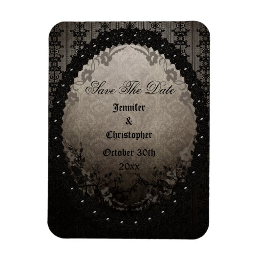 Eleganter schwarz-gotischer Rahmen Save the Date H Magnet (Vertikal)