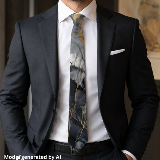 Eleganter Schwarz-Grau-Gold-Marmor Krawatte