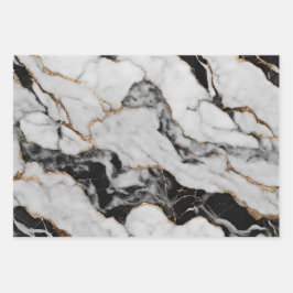 Eleganter Schwarz-Grau-Marmor Geschenkpapier Set