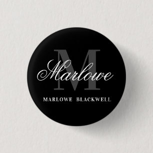 Eleganter Schwarz-Grau-Monogramm-Kalligrafie-Backp Button