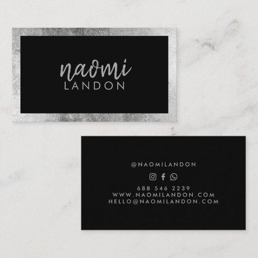 Eleganter, schwarz-grau silberner, moderner Quadra Visitenkarte (Vorne/Hinten)