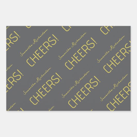 Eleganter schwarz-grauer, weißer Goldskriptname Geschenkpapier Set (Vorderseite 2)