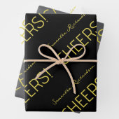 Eleganter schwarz-grauer, weißer Goldskriptname Geschenkpapier Set (Beispiel)