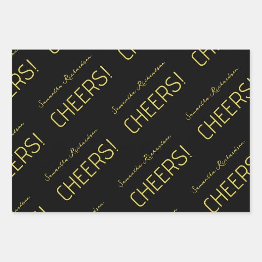 Eleganter schwarz-grauer, weißer Goldskriptname Geschenkpapier Set (Vorderseite)