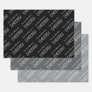 Eleganter schwarz-grauer weißer Skriptname Geschenkpapier Set