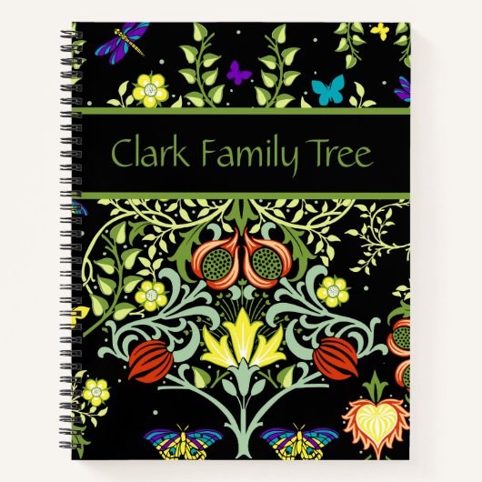 Eleganter Schwarz-Grün-Familienbaum Notizblock (Vorderseite)