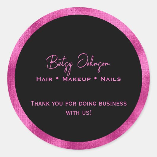 Eleganter Schwarz Hot Pink Foil Danke Sticker (Vorderseite)