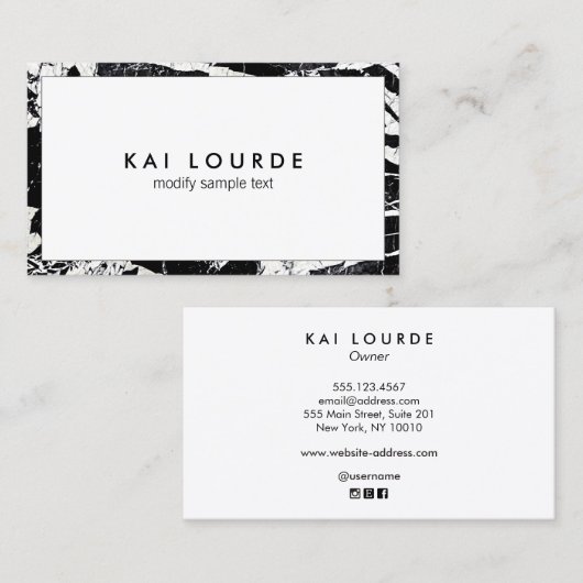 Eleganter Schwarz Moderner Weißer Marmor Beruflich Visitenkarte (Vorne/Hinten)