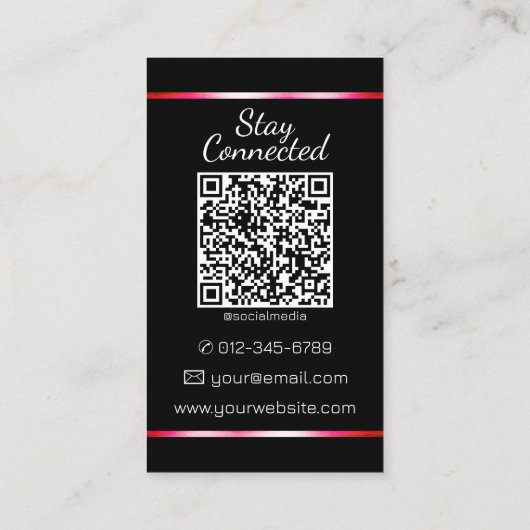 Eleganter schwarz rosa Herz Foto QR-Code-Vorlage Visitenkarte (Rückseite)