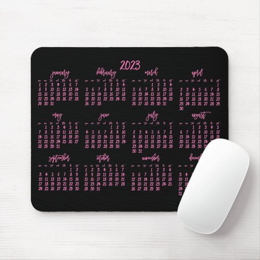 Eleganter Schwarz-Rosa-Kalender 2023 Mousepad (Mit Mouse)