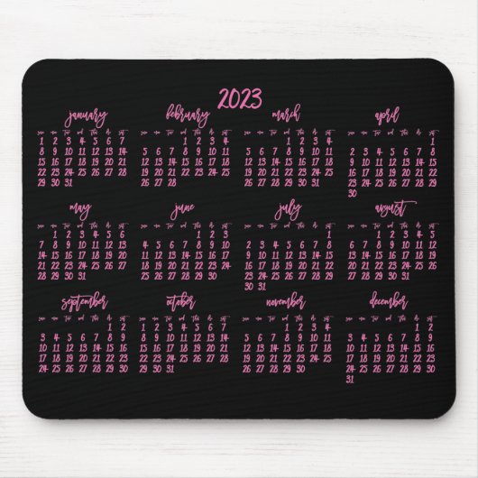 Eleganter Schwarz-Rosa-Kalender 2023 Mousepad (Vorne)