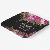 Eleganter Schwarz Rosa Lila floraler Glitzer Gebur Pappteller (Gewinkelt)