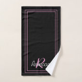Eleganter Schwarz-Rosa Monogramm Anfangsname Strip Badhandtuch Set (Handtuch)