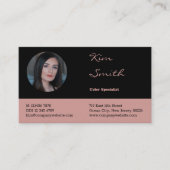 Eleganter schwarz-rosa QR-Code Friseur Mitarbeiter Visitenkarte (Vorderseite)