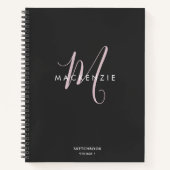 Eleganter Schwarz-Rosa-Script-Monogramm-Sketch Notizblock (Vorderseite)