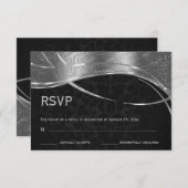 Eleganter Schwarz-Silber-Damast RSVP Karte (Vorne/Hinten)