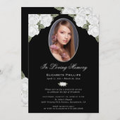 Eleganter Schwarz-Silber-Foto-Gedenkservice Einladung (Vorne/Hinten)