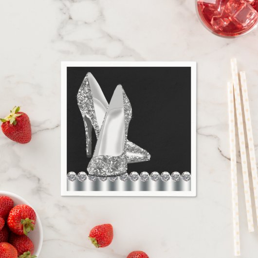 Eleganter Schwarz-Silber-Glitzer High Heel Shoe Serviette (Beispiel)