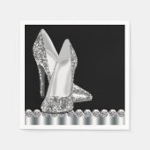 Eleganter Schwarz-Silber-Glitzer High Heel Shoe Serviette (Vorderseite)