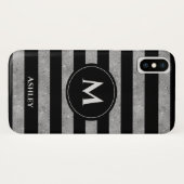 Eleganter Schwarz-Silber-Glitzer Streifen Monogram Case-Mate iPhone Hülle (Rückseite (Horizontal))