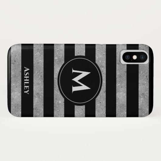 Eleganter Schwarz-Silber-Glitzer Streifen Monogram Case-Mate iPhone Hülle (Rückseite (Horizontal))