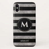 Eleganter Schwarz-Silber-Glitzer Streifen Monogram Case-Mate iPhone Hülle (Rückseite)
