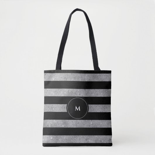 Eleganter Schwarz-Silber-Glitzer Streifen Monogram Tasche (Vorderseite)