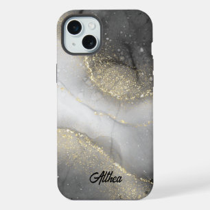 Eleganter Schwarz-Silber-Individuelle Name iPhone 15 Plus Hülle