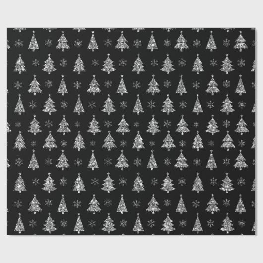 Eleganter Schwarz-Silberner Glitzer Weihnachtsbaum Geschenkpapier (Flach)