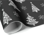 Eleganter Schwarz-Silberner Glitzer Weihnachtsbaum Geschenkpapier (Rolleneckpunkt)