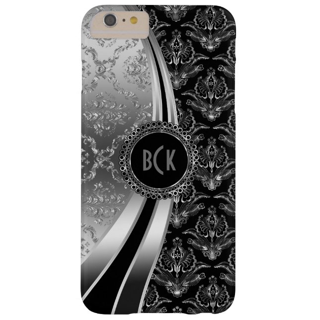 Eleganter Schwarz & Silver Floral Damask Case-Mate iPhone Hülle (Rückseite)